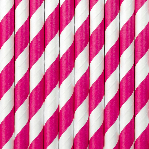 Paille en carton rayée fushia