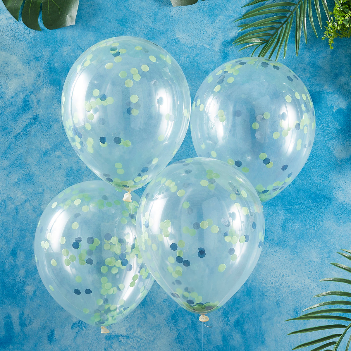 Ballon de baudruche - Confettis verts & bleus