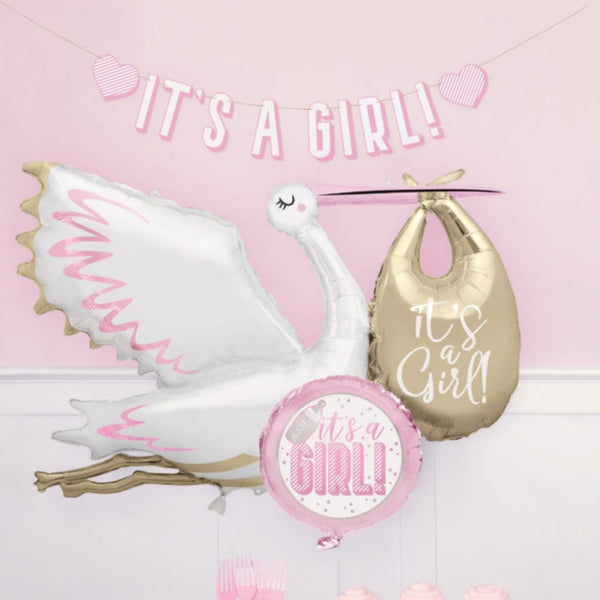 Ballon helium cigogne "It's a Girl"