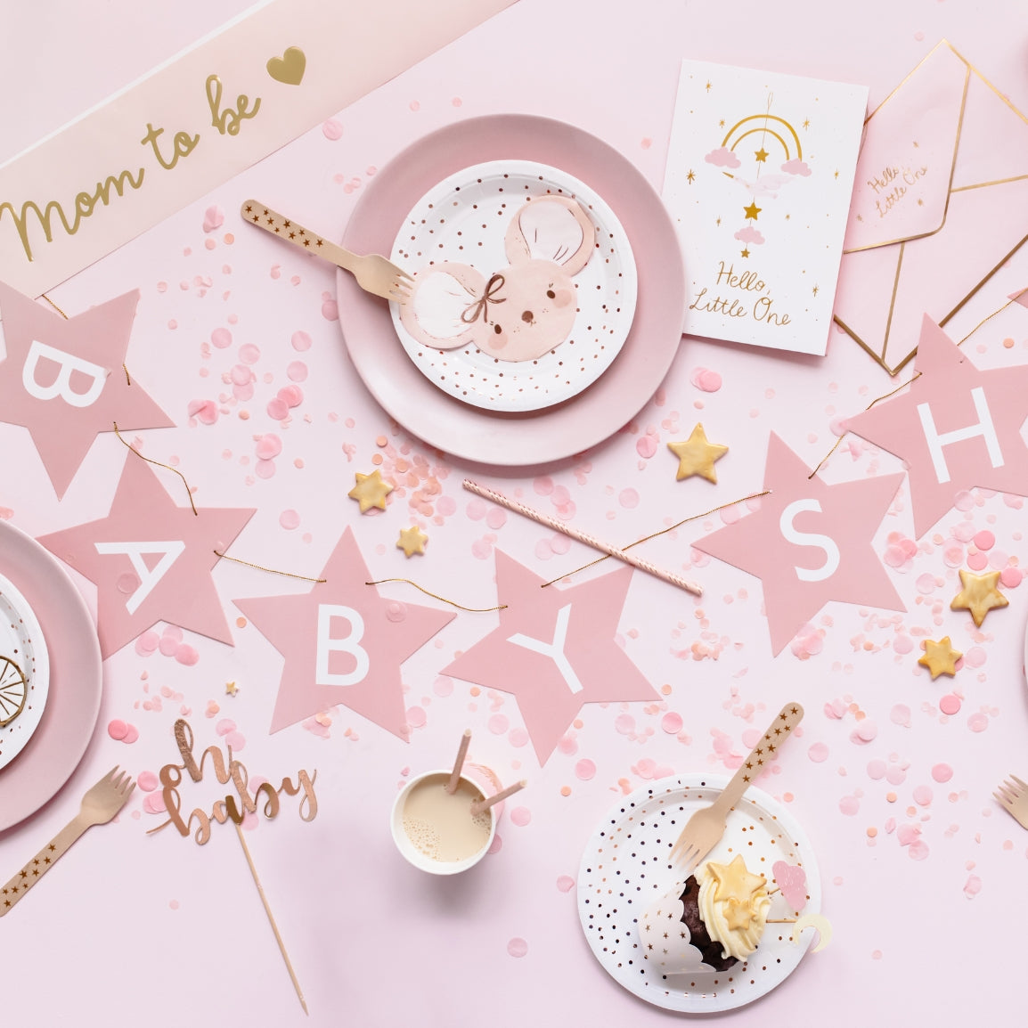 Guirlande Baby Shower étoiles rose