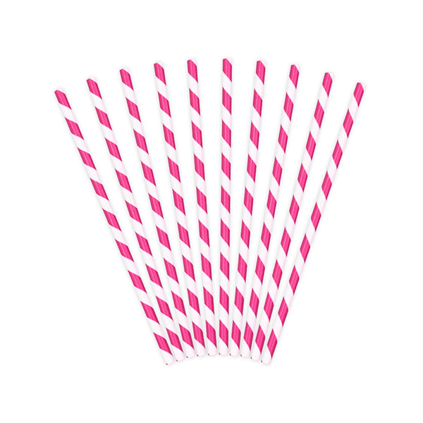 Paille en carton rayée fushia